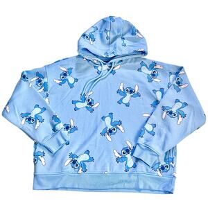 Disney Lilo & Stitch All Over Graphics Pullover Hoodie Blue Size XL